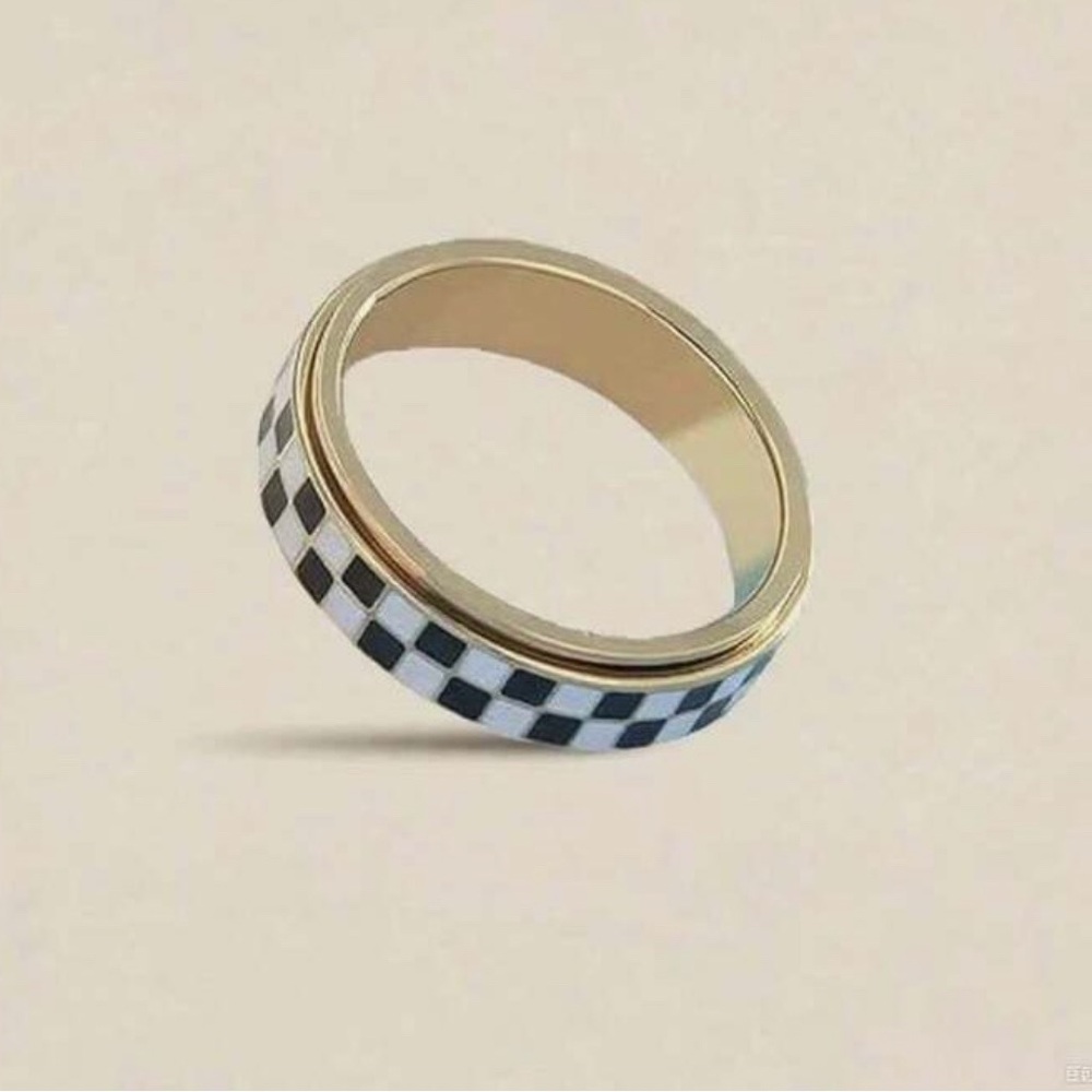 Gold And Black Checkered Ring - image 1
